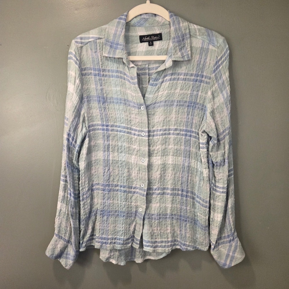 North River Outfitters Women's Textured Plaid Long Sleeve Button Up Shirt Size S